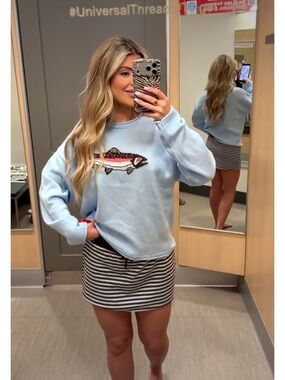 Light Blue Fish Intarsia Sweater Wild Fable NWT szS